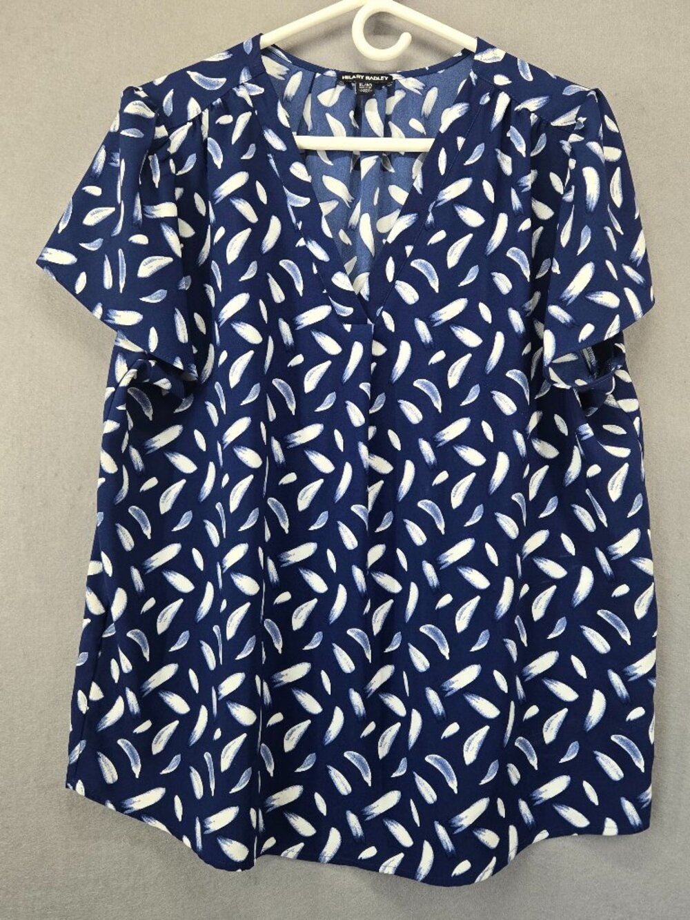 Hilary Radley Women's Blouse, Flowy, Loose Fit, Blue/White Design, XL